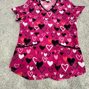 Scrubstar Pink and Black Heart Scrub Top